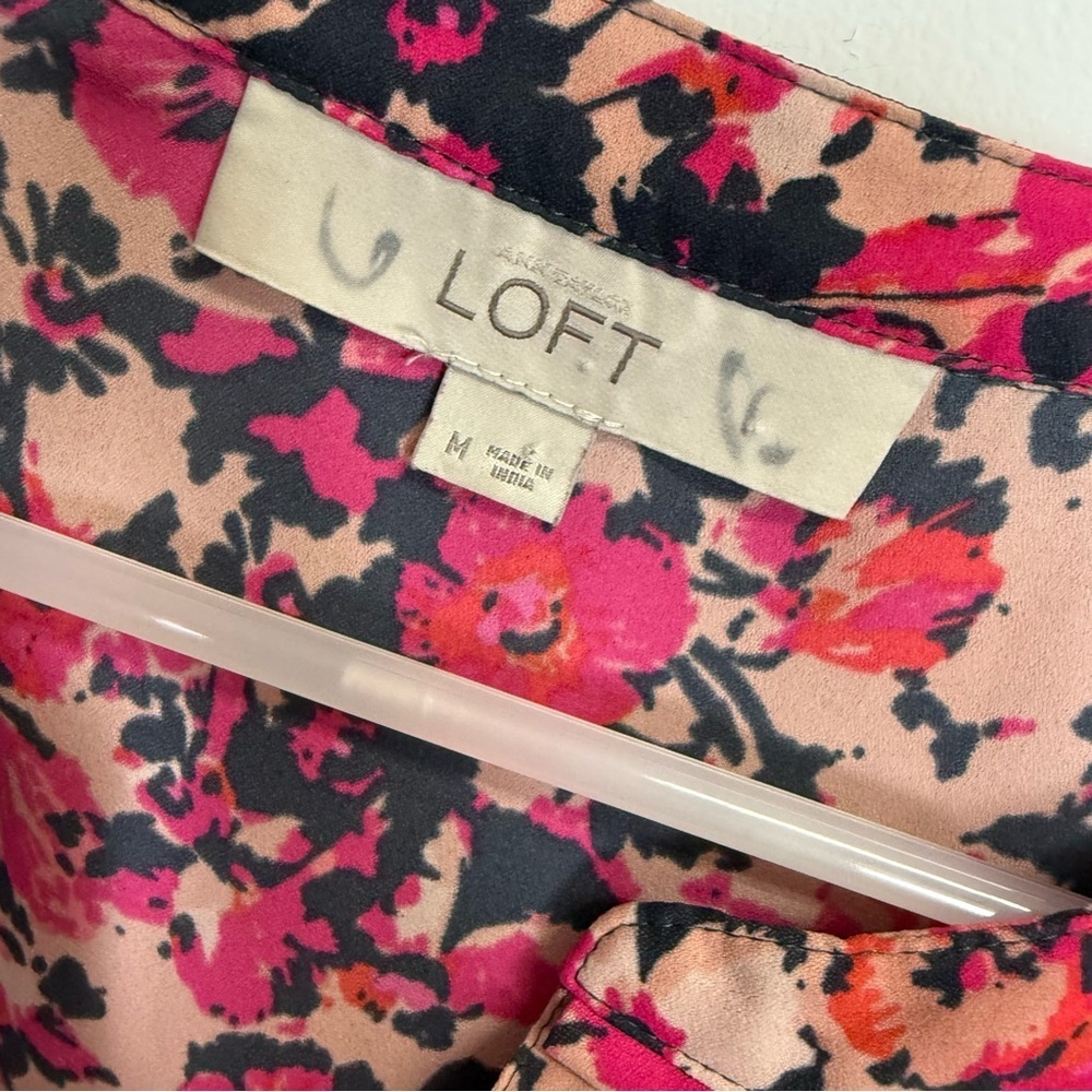 Loft Blouse Womens Medium Pink Floral Print Long Sleeve Half Button Top - Picture 6 of 10